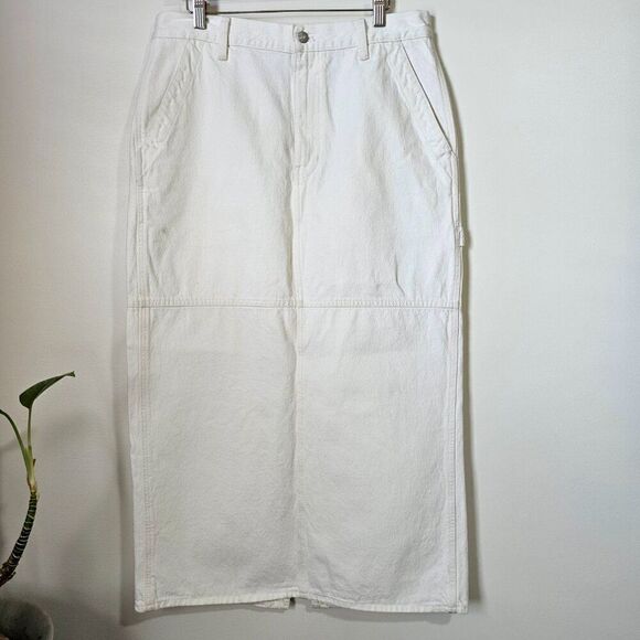 NWT MADEWELL WHITE DENIM MAXI SKIRT SLIT BACK SIZE 30 - Picture 1 of 16
